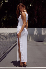 Cowl Neck Ruched High Slit Maxi Dress