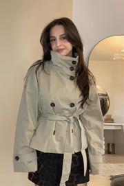 Double-Breasted Belted Cropped Trench Jacket