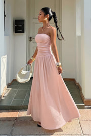 Strapless Ruched A-Line Maxi Dress