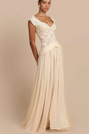 Sheer Lace V Neck Elegant Maxi Dress