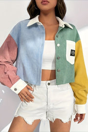 Color-Block Corduroy Cropped Jacket