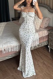 Floral Tie Strap Bodycon Maxi Dress