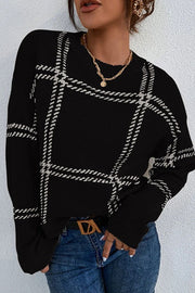 Plaid Crew Neck Relaxed Sweater