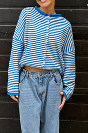 Stripe Roll Neck Button Casual Cardigan
