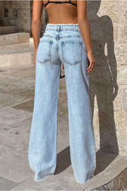 Frayed Waist Straight Leg Jeans