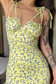 Floral Tie Strap Bodycon Maxi Dress