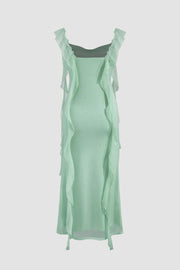 Shiny Flouncy Ribbon Elegant Maxi Dress