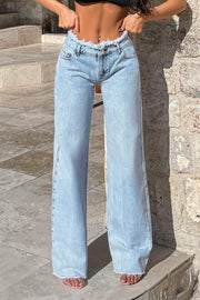 Frayed Waist Straight Leg Jeans