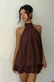 Vacation Halter Backless High Waist Flowy Mini Dress