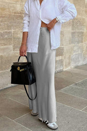 Drawstring Satin Gray Maxi Skirt