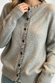 Wavy Trim Ruffle Button Cardigan