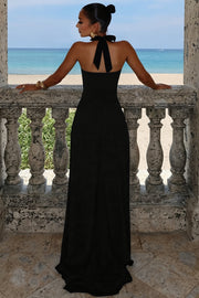 Solid Open Back High-Slit Maxi Dress