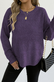 Textured Crew Neck Longline Sweater