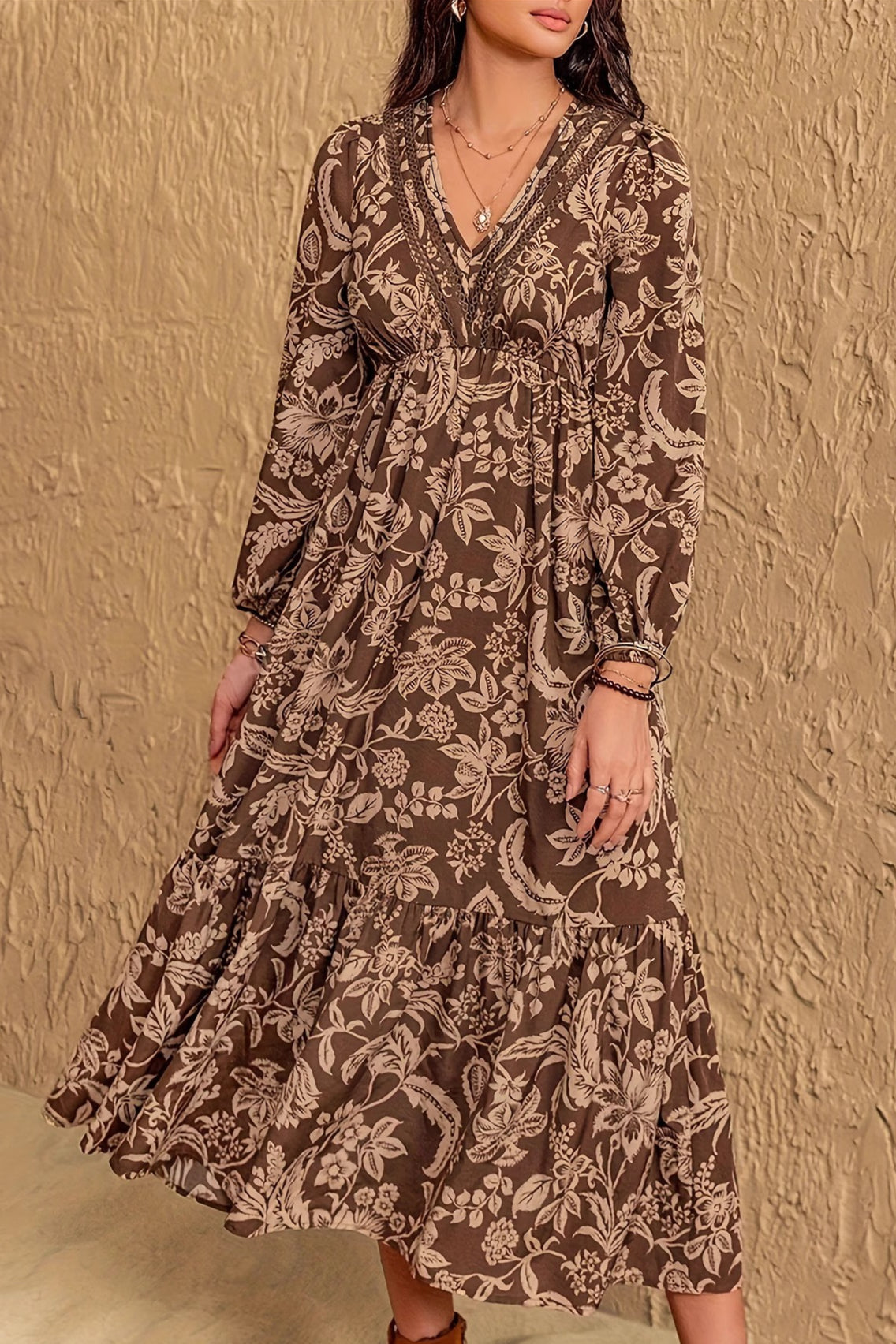 Boho Floral Long Sleeve Maxi Dress
