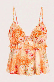 Sexy Sheer Print Ruffle Cami Top