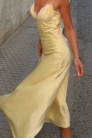Lace Satin Sleeveless Fitted Maxi Top