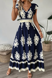Boho Contrast Embroidered Maxi Dress