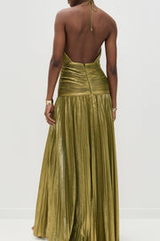 Halter Backless Split Tie Bodycon Maxi Dress