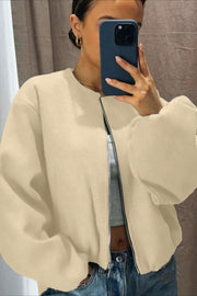 Soft Round-Neck Zip Bomber Jacket