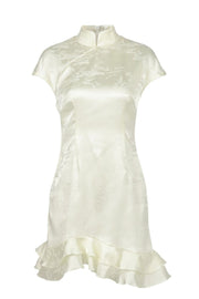 Solid Jacquard Elegant Ruffle Mini Dress
