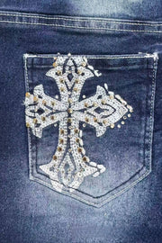 Y2K Washed Rhinestone Flare Jeans
