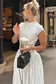 Polka Dot Cap Sleeve A-Line Maxi Dress
