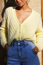 Crochet V Neck Balloon Sleeve Cardigan