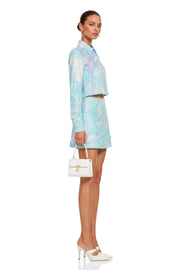 Cassia Mint Green Printed Blouse & Mini Skirt Set