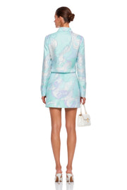 Cassia Mint Green Printed Blouse & Mini Skirt Set