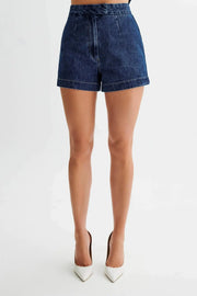 Denim O-neck Sleeveless Shorts Office Two Piece Set
