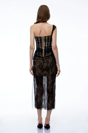 Juno Black Pleated Mesh Midi Dress