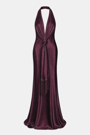 Plunging Knot Detail Gown with Fringing