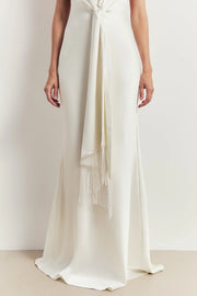 Plunging Knot Detail Gown with Fringing