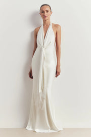 Plunging Knot Detail Gown with Fringing