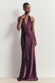 Plunging Knot Detail Gown with Fringing