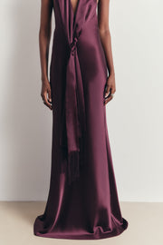 Plunging Knot Detail Gown with Fringing