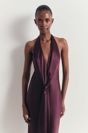 Plunging Knot Detail Gown with Fringing