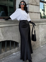 Satin Fishtail Casual Maxi Skirt