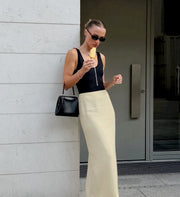 Knit Back-Slit Maxi Pencil Skirt