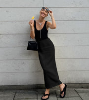 Knit Back-Slit Maxi Pencil Skirt