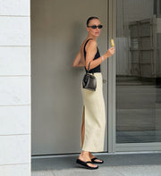 Knit Back-Slit Maxi Pencil Skirt