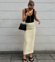 Knit Back-Slit Maxi Pencil Skirt