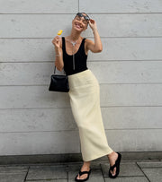 Knit Back-Slit Maxi Pencil Skirt