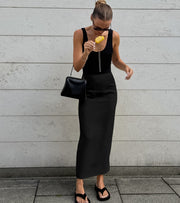 Knit Back-Slit Maxi Pencil Skirt