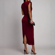 Deep V Button Front Sleeveless Midi Dress