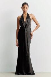 Plunging Knot Detail Gown with Fringing