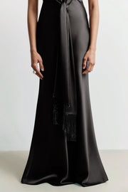 Plunging Knot Detail Gown with Fringing