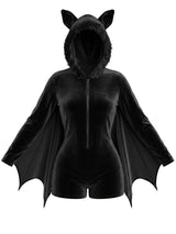 Halloween Bat Wing Hooded Velvet Romper