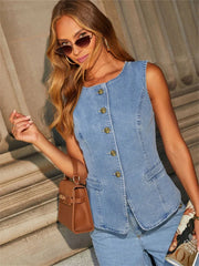 Streetwear Denim Wide Leg Office Two Piece Set