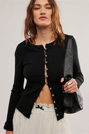 Ribbed Fitted Button Front Cardigan